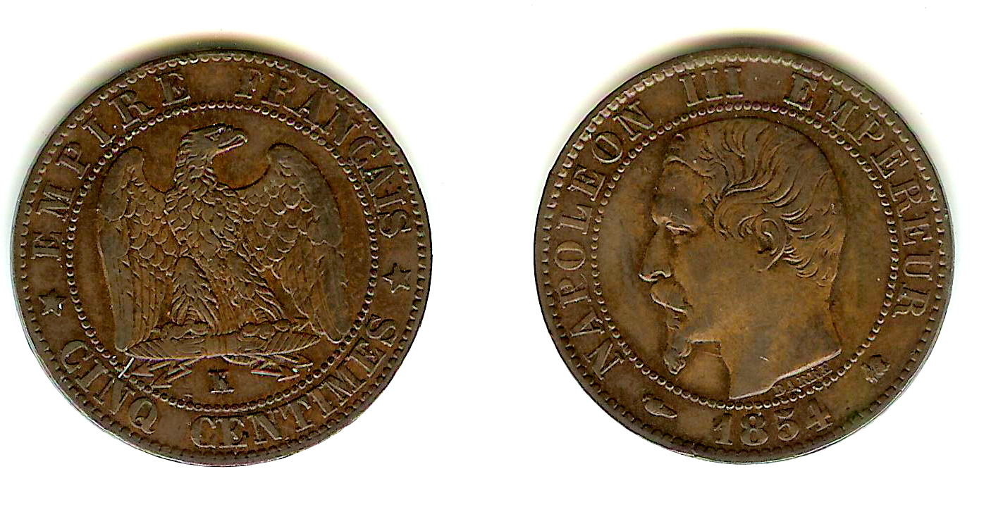 Cinq centimes Napoléon III, tête nue 1854 Bordeaux TTB++